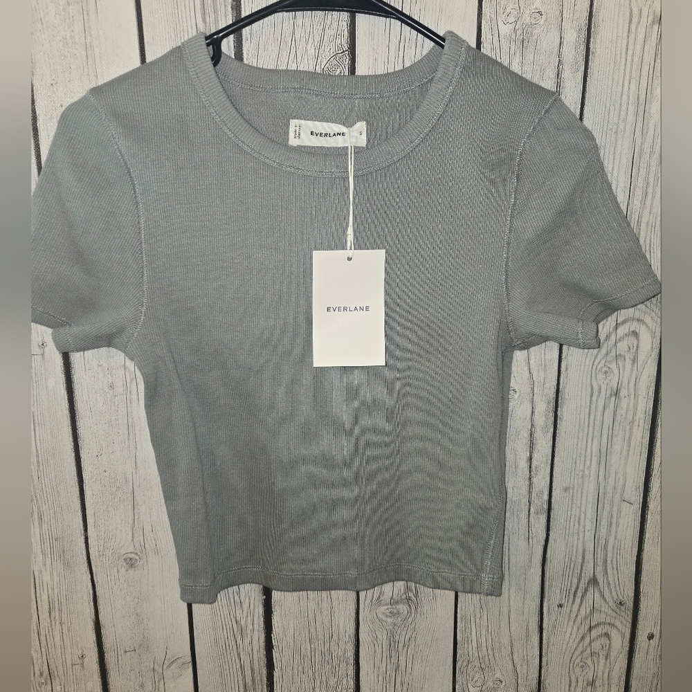 Everlane Ribbed Baby Tee Crop Top Gray Size Small NWT - Picture 2 of 7